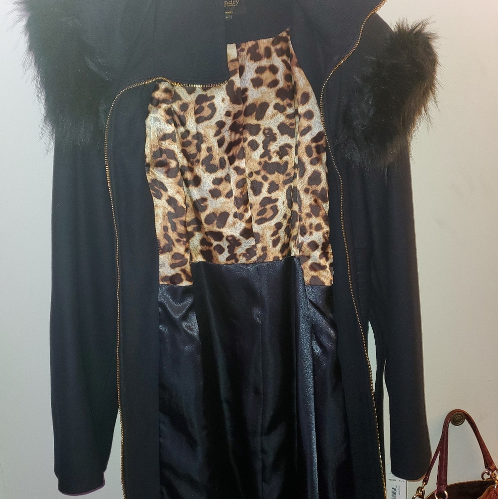 Navy Blue Wool coat w/ hood sz XL